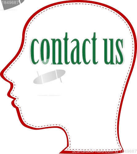 Image of Human head with word Contact Us. vector