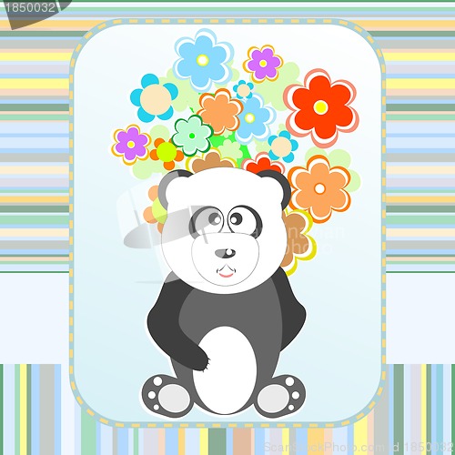 Image of Panda in love with flowers holiday card Vector illustration