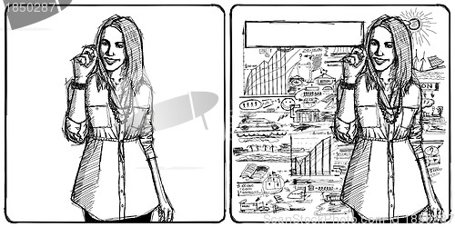 Image of Sketch Business woman Writting Something
