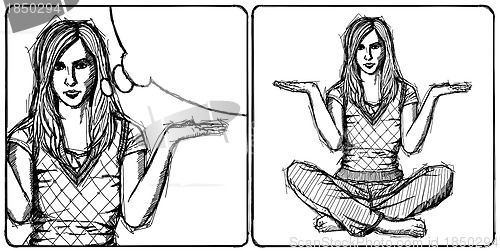 Image of Sketch woman in lotus pose with open hands