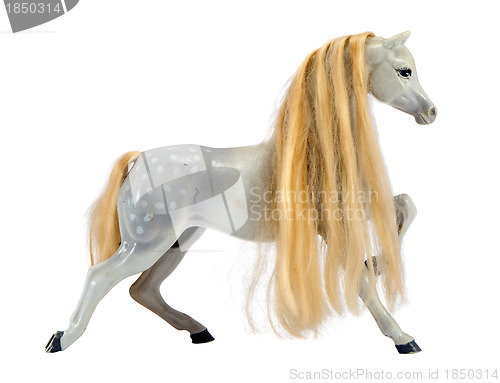 Image of White statue horse blonde mane isolated on white 