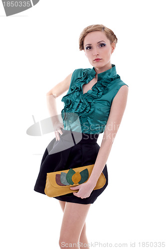 Image of  girl wearing elegant dress and purse