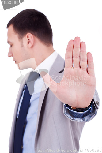 Image of man making stop sign