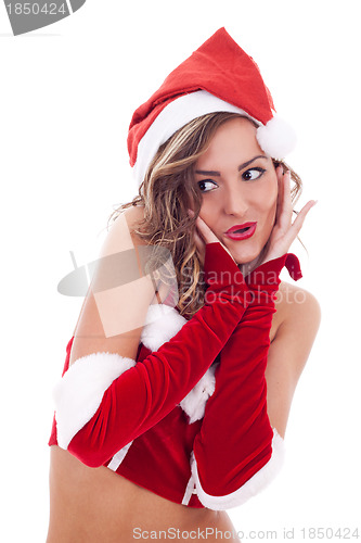 Image of surprised christmas woman