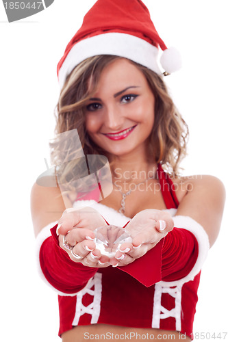Image of woman wearing santa claus hat