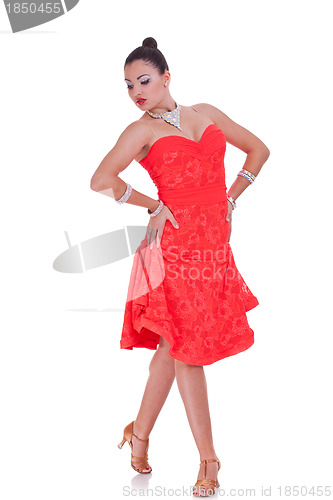 Image of Lady in red dress posing