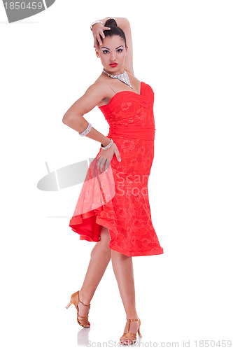 Image of woman in red elegant dress