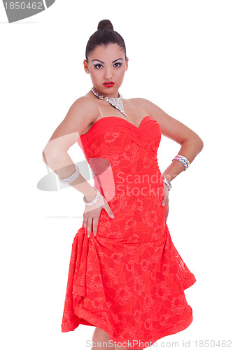 Image of pretty latino girl in red dress