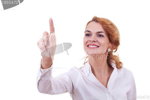 Image of woman pushing or pointing