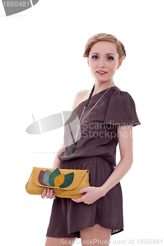 Image of beautiful  woman in brown dress