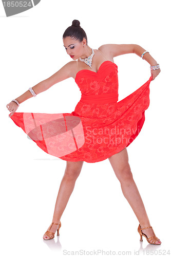 Image of woman dancer pulling her nice red dress