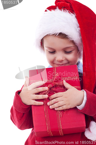 Image of Boy holding a christmas gift