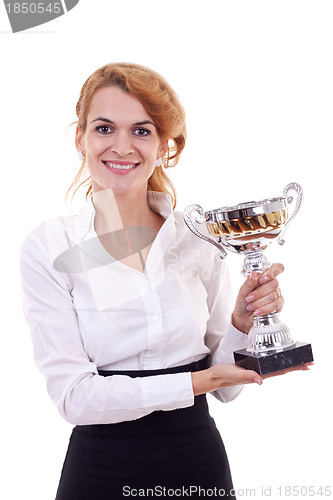 Image of woman winning a silver cup