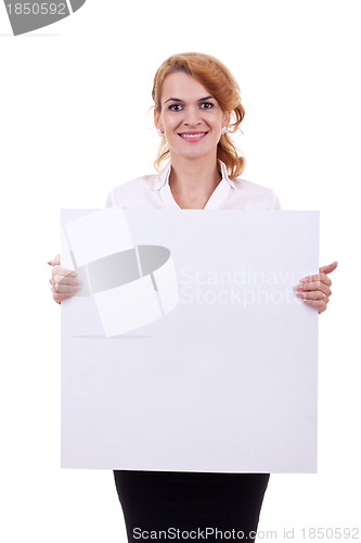 Image of woman holding a white blank board