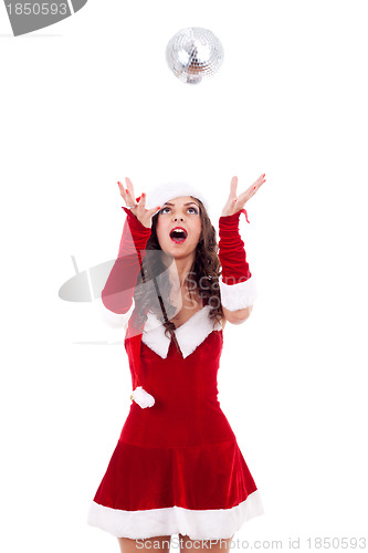 Image of sexy santa helper with disco ball 