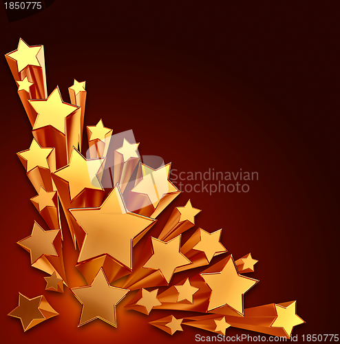 Image of moving golden stars on brown background