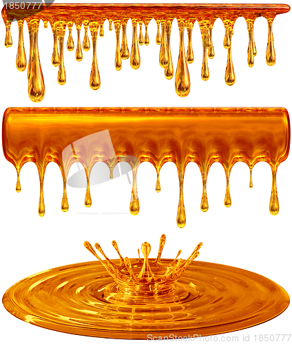 Image of dripping and splash golden honey or caramel