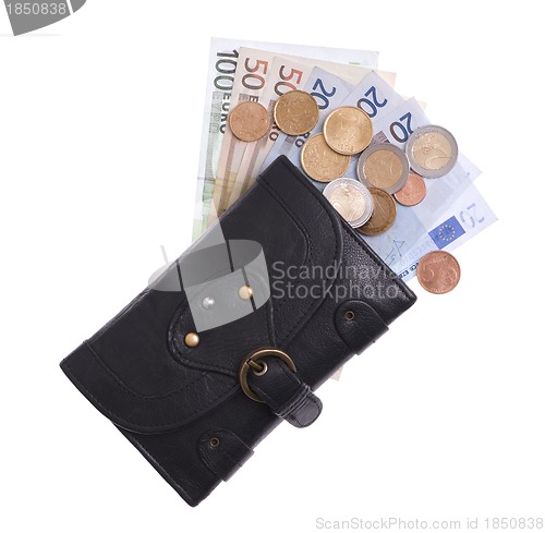 Image of Black leather purse with euro