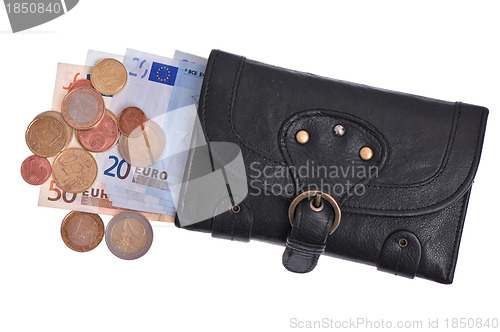 Image of Black leather purse with euro