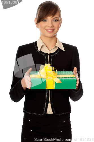 Image of green box with yellow bow as a gift