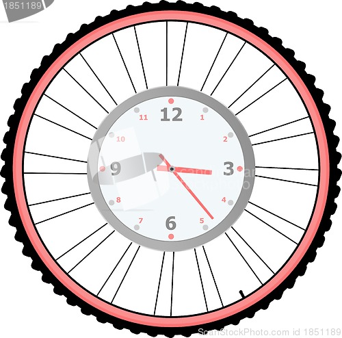 Image of clock on bike wheel isolated on white vector