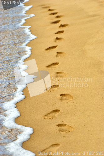 Image of human footprints on sand at the beach