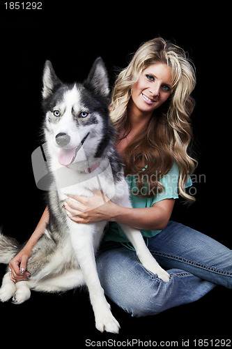 Image of Woman With American Husky