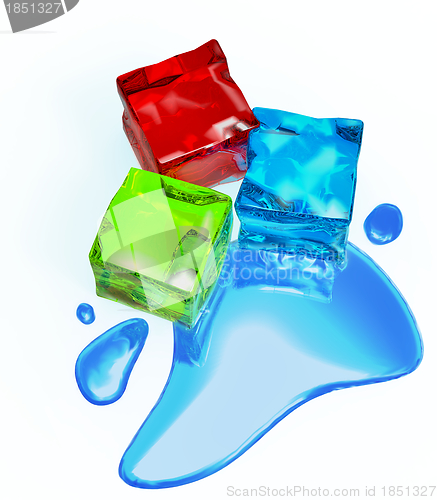 Image of Different colored cube jellies and ice