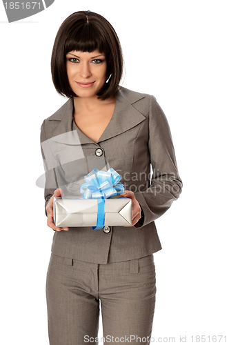 Image of grey box with blue bow as a gift