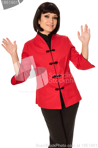 Image of woman in Chinese dress on fashion week in Paris