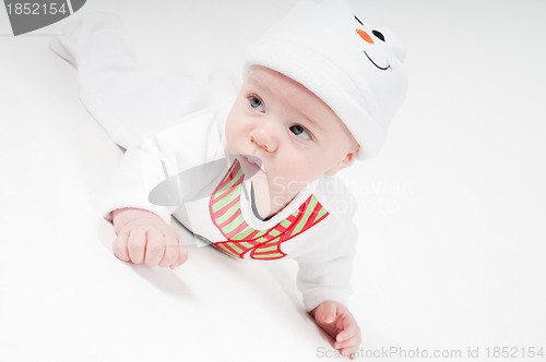 Image of Cute baby boy in snowman costume