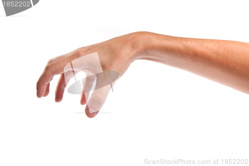 Image of Male hand reaching for something on white