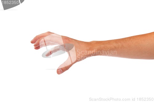 Image of Male hand reaching for something on white