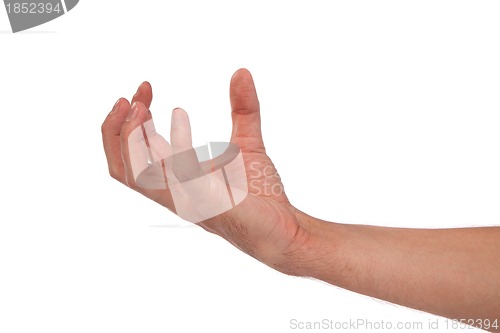 Image of Male hand reaching for something on white
