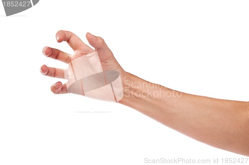 Image of Male hand reaching for something on white