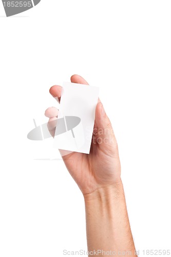 Image of Businessman's hand holding blank business card