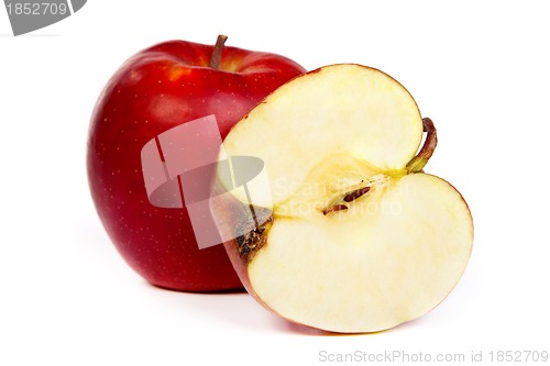 Image of Cross section of red apple, showing pips, and core