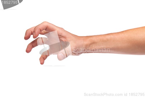 Image of Male hand reaching for something on white