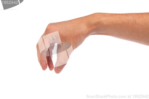 Image of Male hand reaching for something on white