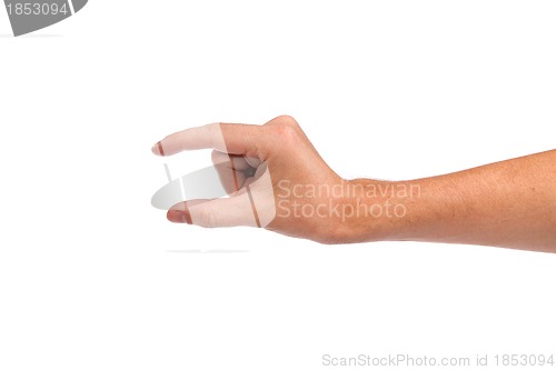 Image of Male hand reaching for something on white