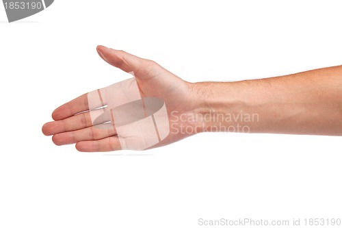 Image of Hand a man person who is  willing to make a deal isolated on whi