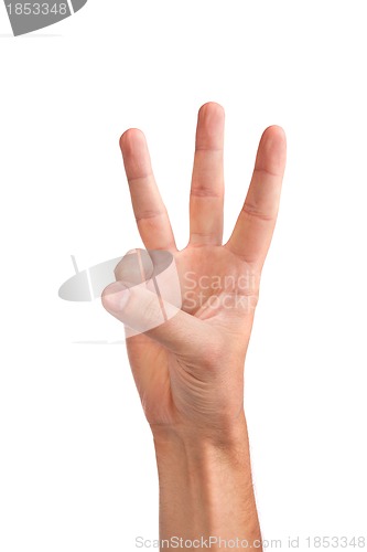 Image of Three fingers being held in the air by a male hand