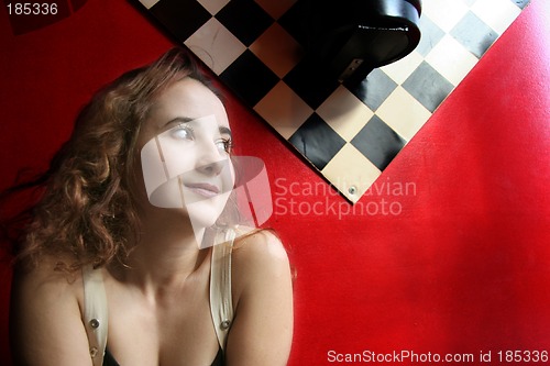 Image of Girl on red