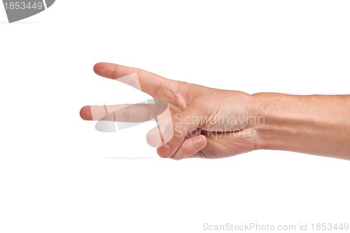 Image of Hand gesture number four closeup isolated on white