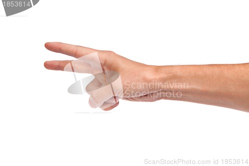 Image of Hand gesture number four closeup isolated on white