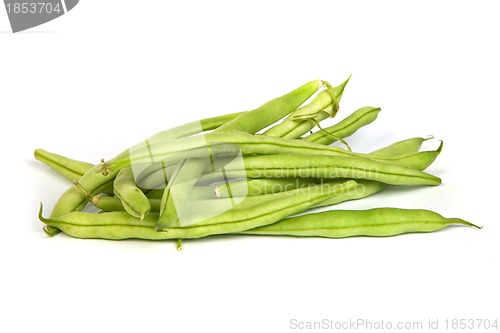 Image of Bunch of fresh green beans on white