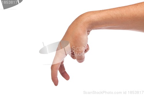 Image of A male hand is showing the walking fingers isolated on white