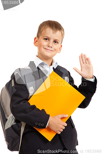 Image of Schoolboy with orange book