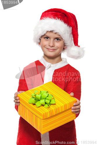 Image of Boy holding a christmas gift