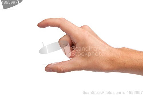Image of Male hand reaching for something on white
